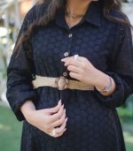 پیراهن بارداری مجلسی خامه‌دوزی مدل کمر کنفی (دورنگ) - Image 4